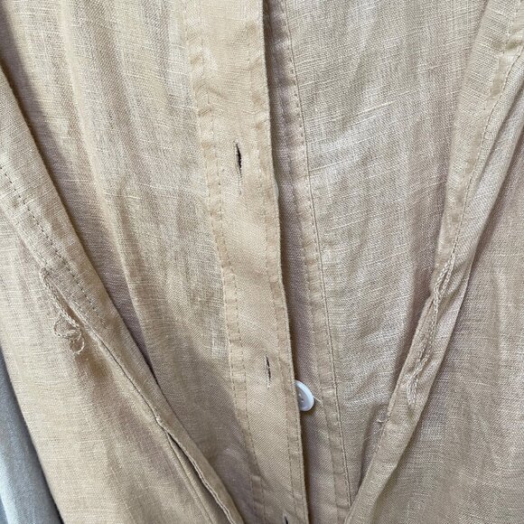 ZARA Tan and White Beaded Linen Collared Maxi Dress Size Small - Picture 12 of 12